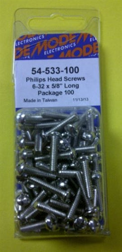 Mode 54-533-100 6-32 5/8" Nickel Plated Round Phillips Head Bolts / Screws (Unc) 100/Pack