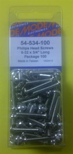 Mode 54-534-100 6-32 3/4" Nickel Plated Round Phillips Head Bolts / Screws (Unc) 100/Pack