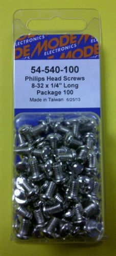 Mode 54-540-100 8-32 1/4" Nickel Plated Round Phillips Head Bolts / Screws (Unc) 100/Pack