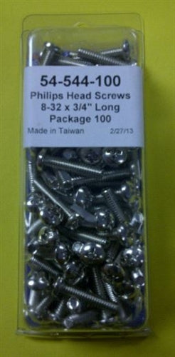 Mode 54-544-100 8-32 3/4" Nickel Plated Round Phillips Head Bolts / Screws (Unc) 100/Pack