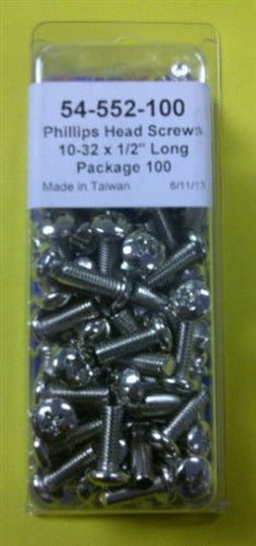 Mode 54-552-100 10-32 1/2" Nickel Plated Round Phillips Head Bolts / Screws (Unc) 100/Pack