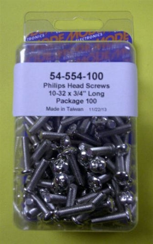 Mode 54-554-100 10-32 3/4" Nickel Plated Round Phillips Head Bolts / Screws (Unc) 100/Pack