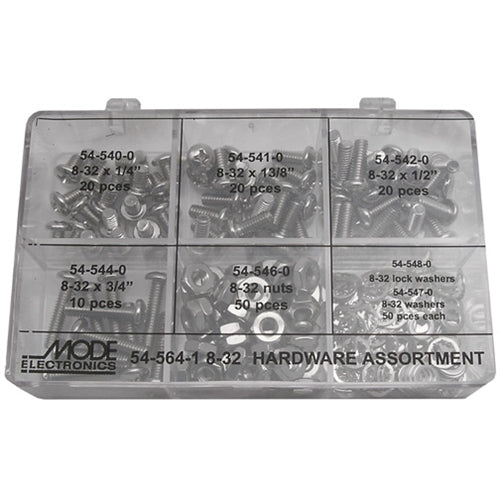 Mode 54-564-1 8-32 Hardware Assortment, 220 Piece Kit, Includes Bolts, Nuts, Flat Washers and Lock Washers