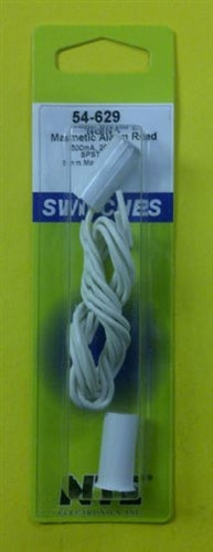 NTE 54-629 Resessed Mount Magnetic Reed Switch, 10W/Va SPST-NO, 3/8" White with 18" Leads, for Closed Loop Alarm System