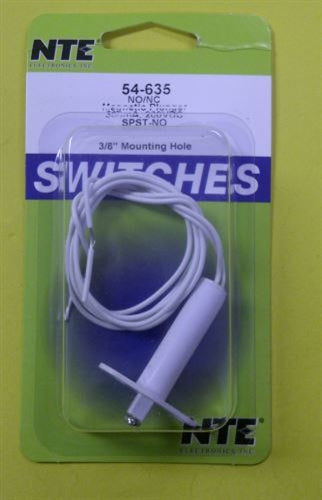 NTE 54-635 Magnetic Plunger Switch, 10W/Va SPST-NO, 3/8" Diameter, White with 18" Leads, for Closed Loop Alarm System