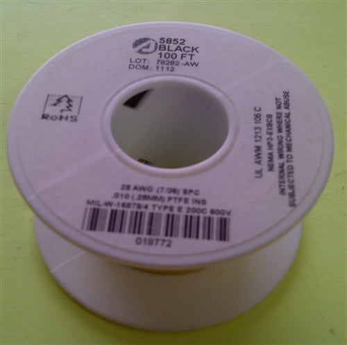 Alpha 28AWG Teflon Black Hookup Wire (100 Feet) 5852-100BLK (-60C - 200C)