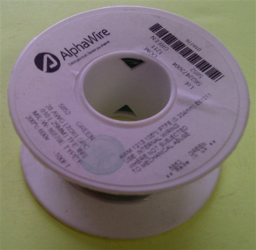 Alpha 28AWG Teflon Green Hookup Wire (100 Feet) 5852-100GRN (-60C - 200C)