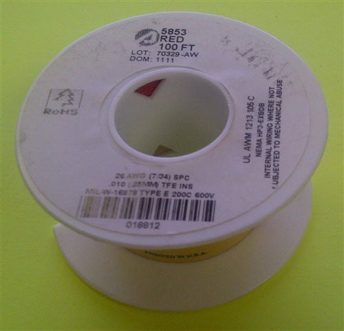 Alpha 26AWG Teflon Red Hookup Wire (100 Feet) 5853-100RED (-60C - 200C)