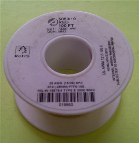 Alpha 26AWG Teflon Red Hookup Wire (100 Feet) 5853/19-100RED 19/38