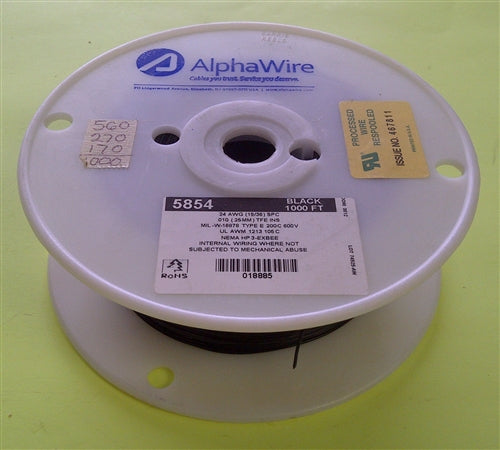 Alpha 24AWG Teflon Black Hookup Wire 5854-1000BLK -60C - 200C (1000 Feet)