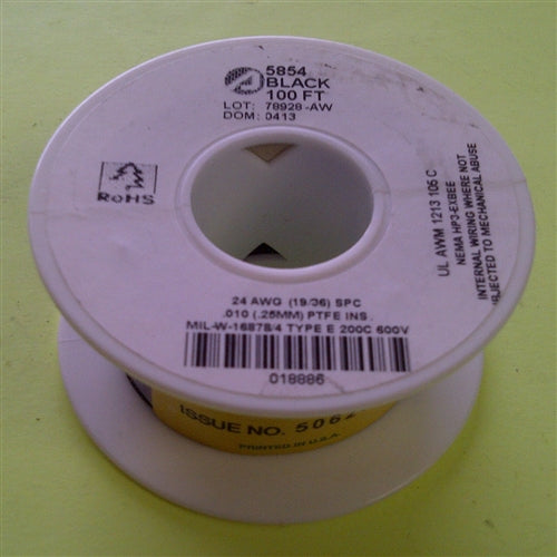 Alpha 24AWG Teflon Black Hookup Wire (100 Feet) 5854-100BLK (-60C - 200C)