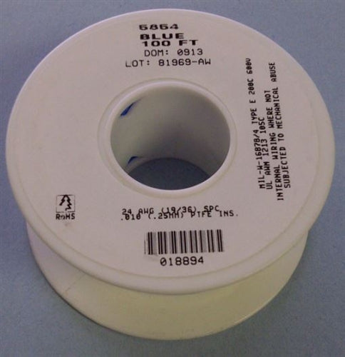 Alpha 24AWG Teflon Blue Hookup Wire (100 Feet) 5854-100BLU (-60C - 200C)