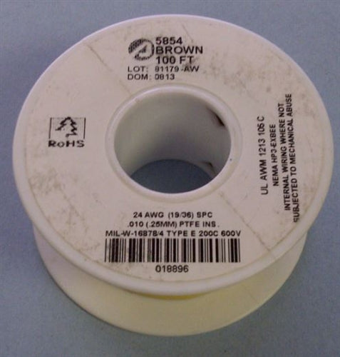 Alpha 24AWG Teflon Brown Hookup Wire (100 Feet) 5854-100BRN (-60C - 200C)