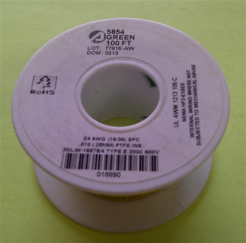 Alpha 24AWG Teflon Green Hookup Wire (100 Feet) 5854-100GRN (-60C - 200C)