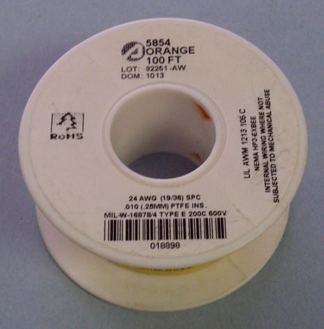 Alpha 24AWG Teflon Orange Hookup Wire (100 Feet) 5854-100ORG (-60C to 200C)