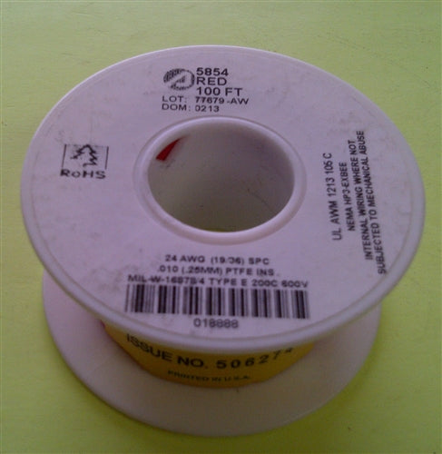 Alpha 24AWG Teflon Red Hookup Wire (100 Feet) 5854-100RED (-60C - 200C)