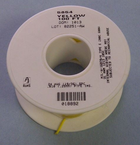 Alpha 24AWG Teflon Yellow Hookup Wire (100 Feet) 5854-100YEL (-60C - 200C)