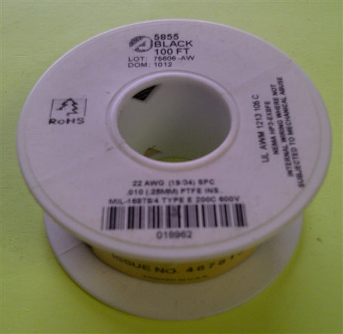 Alpha 22AWG Teflon Black Hookup Wire (100 Feet) 5855-100BLK (-60C - 200C)