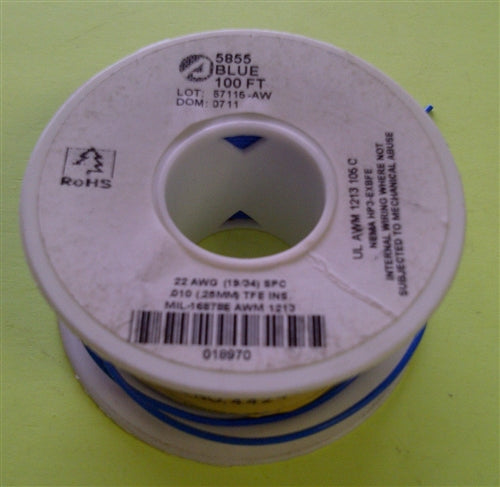 Alpha 22AWG Teflon Blue Hookup Wire (100 Feet) 5855-100BLU (-60C - 200C)