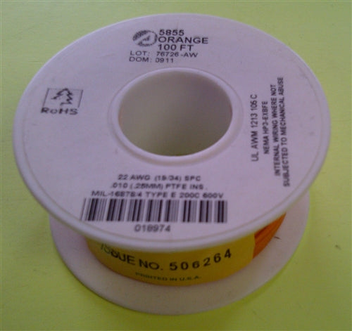 Alpha 22AWG Teflon Orange Hookup Wire (100 Feet) 5855-100ORG (-60C to 200C)