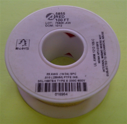 Alpha 22AWG Teflon Red Hookup Wire (100 Feet) 5855-100RED (-60C - 200C)
