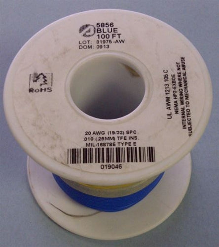 Alpha 20AWG Teflon Blue Hookup Wire (100 Feet) 5856-100BLU (-60C - 200C)