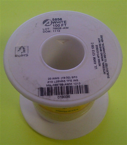 Alpha 20AWG Teflon White Hookup Wire (100 Feet) 5856-100WHT (-60C - 200C)