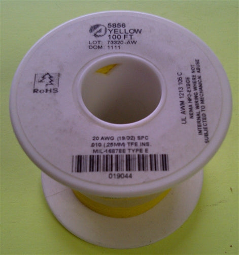 Alpha 20AWG Teflon Yellow Hookup Wire (100 Feet) 5856-100YEL (-60C - 200C)