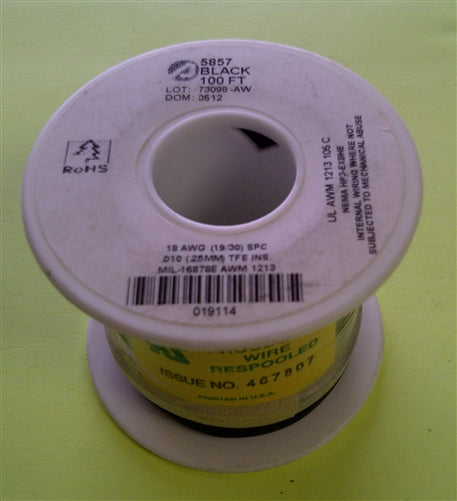 Alpha 18AWG Teflon Black Hookup Wire (100 Feet) 5857-100BLK (-60C - 200C)