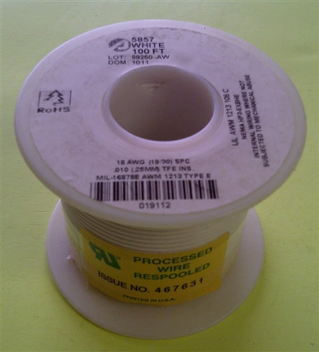 Alpha 18AWG Teflon White Hookup Wire (100 Feet) 5857-100WHT (-60C - 200C)
