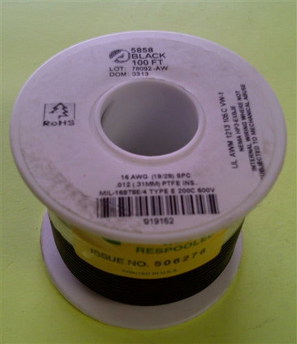 Alpha 16AWG Teflon Black Hookup Wire (100 Feet) 5858-100BLK (-60C - 200C)