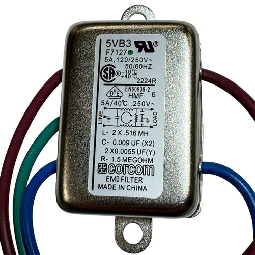 Corcom 5VB3 Wire Lead Power Line RFI Filter, General Purpose, 250VAC 5A, Single Phase, Chassis Mount