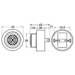 Mode 61-302-1 Panel Mount Audio Alarm, 6-28VDC 80dB, Pulsed Tone