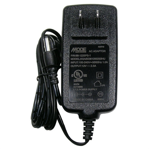 Mode 68-1225PS-1 Power Supply 12VDC 2.5A (Ctr+) Wall Mount Adapter, 2.1mm Plug, Regulated / Switching