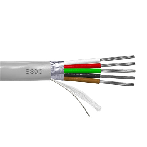 Provo 6805 Multi-Conductor Cable 24AWG 5 Conductor Stranded TC, Shielded, Gray PVC, CMG/FT4 CSA/UL (300M = Full Roll)