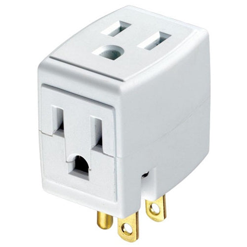 Leviton 692-W Indoor Grounded Triple Cube Tap, NEMA 5-15R 125VAC 15A, White