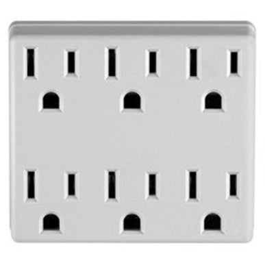 Leviton 6ADP-W Indoor Duplex Outlet to 6 Grounded Outlet Converter, NEMA 5-15R 125VAC 15A, White
