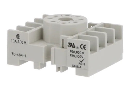 Schneider 70-464-1 Relay Base / Socket DPDT 8 Pin Octal, DIN Rail or Panel Mount, 15A@300V & 10A@600V