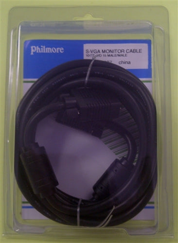 Philmore 70-5027 High Resolution Super VGA (S-Vga) Cable, High Density 15 Pin D-Sub, Male-Male, 10' Length