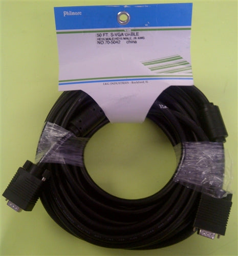 Philmore 70-5042 High Resolution Super VGA (S-Vga) Cable, High Density 15 Pin D-Sub, Male-Male, 50' Length