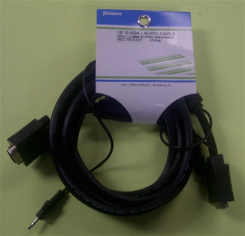 Philmore 70-5127 High Resolution Super VGA (S-Vga) Cable with 3.5mm Audio Plug, HD15 D-Sub, Male-Male, 10' Length