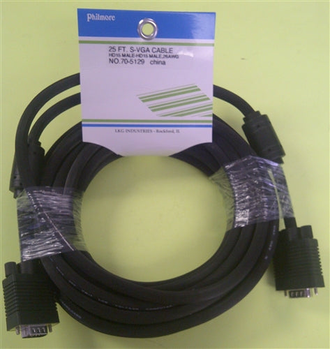 Philmore 70-5129 High Resolution Super VGA (S-Vga) Cable, High Density 15 Pin D-Sub, Male-Male, 25' Length
