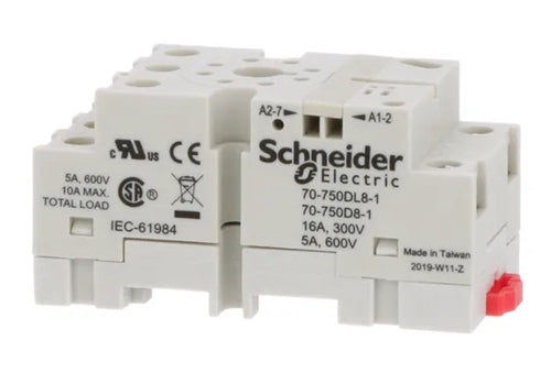 Schneider 70-750DL8-1 / 70-750D8-1 Relay Base / Socket DPDT 8 Pin Octal, DIN Rail or Panel Mount, 16A@300V & 5A@600V