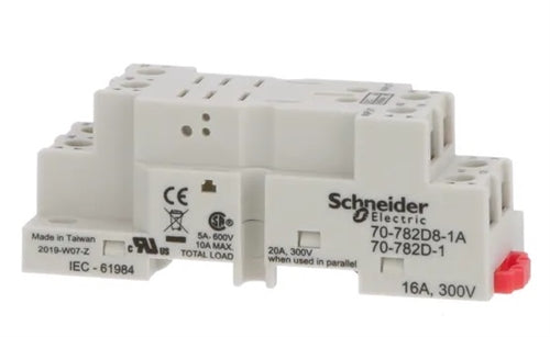 Schneider 70-782D-1 / 70-782D8-1A Relay Base / Socket DPDT 8 Pin, DIN Rail or Panel Mount, 16A@300V - "Icecube Version"