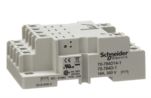 Schneider 70-784D-1 / 70-784D14-1 Relay Base / Socket 4PDT 14 Pin, DIN Rail or Panel Mount, 16A@300V