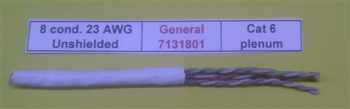 General Cable 7131801 23AWG 8 Conductor (4PR) Solid Unshielded White PVC Cat6 CMP Plenum FT6 (305M = Full Roll)