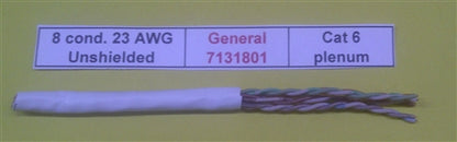 General Cable 7131801 23AWG 8 Conductor (4PR) Solid Unshielded White PVC Cat6 CMP Plenum FT6 (305M = Full Roll)