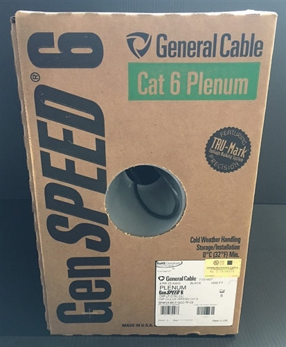 General Cable 7131807 23AWG 8 Conductor (4PR) Solid Unshielded Black PVC Cat6 CMP Plenum FT6 (305M = Full Roll)