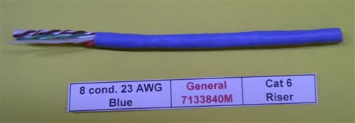 General Cable 7133840M 23AWG 8 Conductor (4PR) Solid Unshielded Blue PVC CMR Cat6 Riser (305M = Full Roll)