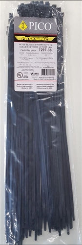 PICO 7297-36 All Weather UV Resistant 14" Performance Cable Ties, 50LB Tensile Strength, 100/Pack